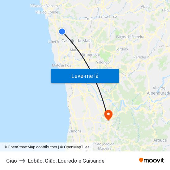 Gião to Lobão, Gião, Louredo e Guisande map