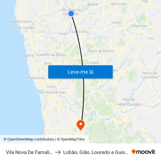 Vila Nova De Famalicão to Lobão, Gião, Louredo e Guisande map