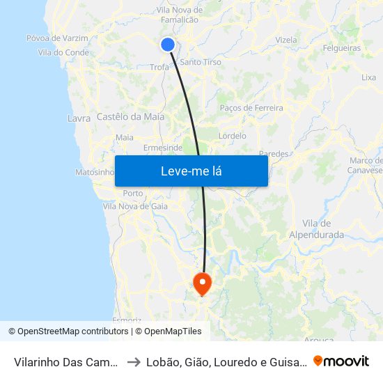 Vilarinho Das Cambas to Lobão, Gião, Louredo e Guisande map