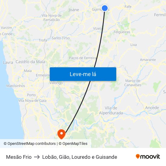 Mesão Frio to Lobão, Gião, Louredo e Guisande map