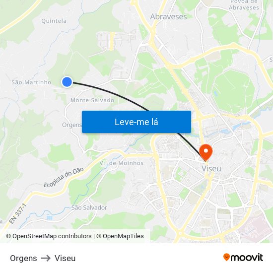 Orgens to Viseu map
