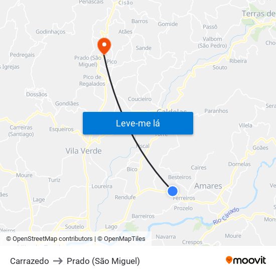 Carrazedo to Prado (São Miguel) map