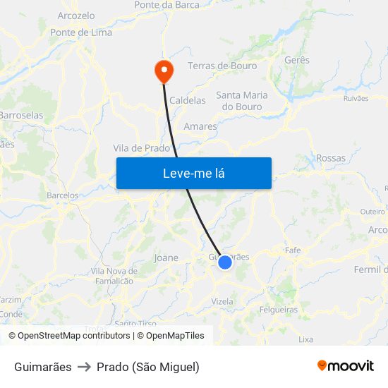 Guimarães to Prado (São Miguel) map