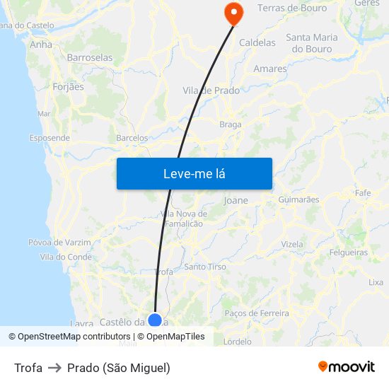 Trofa to Prado (São Miguel) map