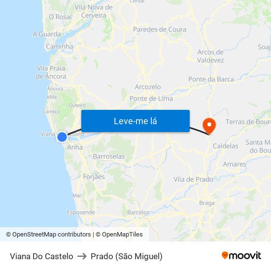 Viana Do Castelo to Prado (São Miguel) map