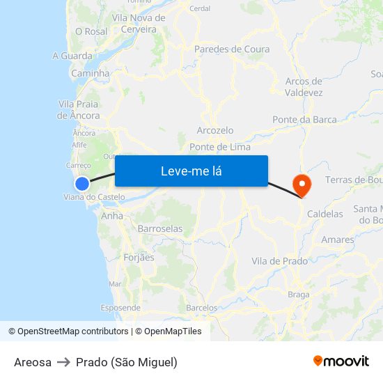 Areosa to Prado (São Miguel) map