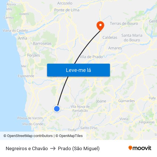 Negreiros e Chavão to Prado (São Miguel) map