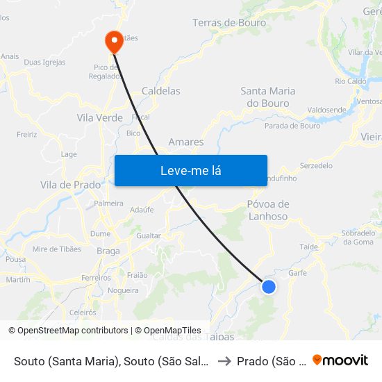 Souto (Santa Maria), Souto (São Salvador) e Gondomar to Prado (São Miguel) map