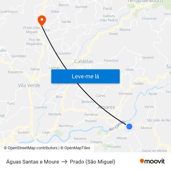 Águas Santas e Moure to Prado (São Miguel) map