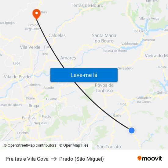 Freitas e Vila Cova to Prado (São Miguel) map