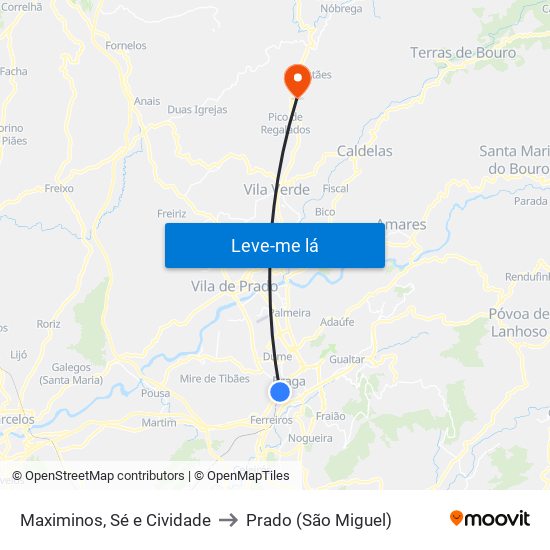 Maximinos, Sé e Cividade to Prado (São Miguel) map