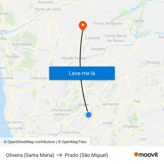 Oliveira (Santa Maria) to Prado (São Miguel) map