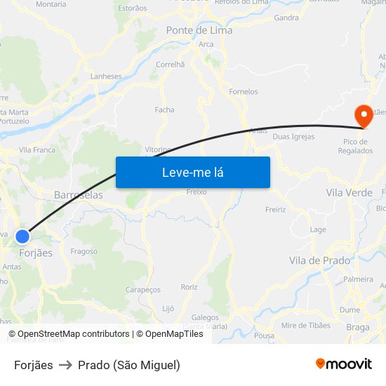 Forjães to Prado (São Miguel) map