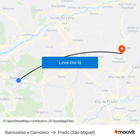 Barroselas e Carvoeiro to Prado (São Miguel) map