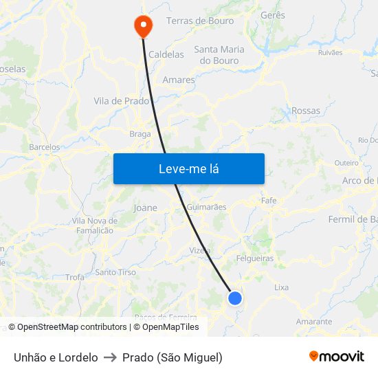 Unhão e Lordelo to Prado (São Miguel) map