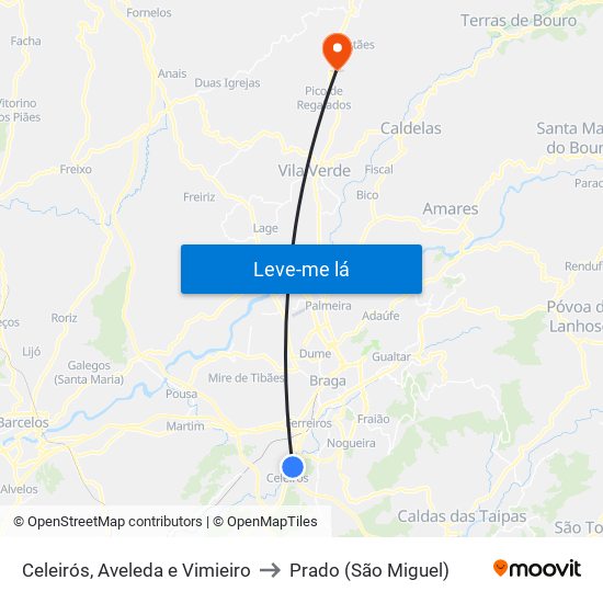 Celeirós, Aveleda e Vimieiro to Prado (São Miguel) map