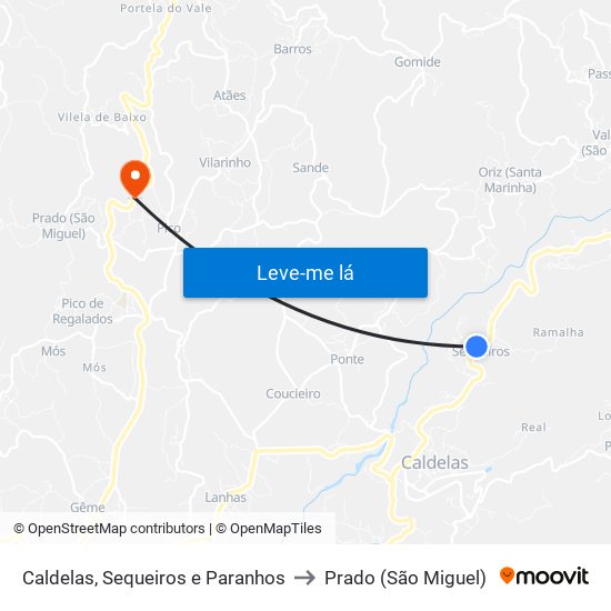 Caldelas, Sequeiros e Paranhos to Prado (São Miguel) map