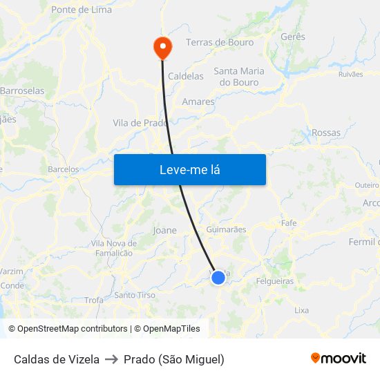 Caldas de Vizela to Prado (São Miguel) map
