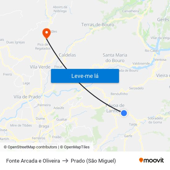 Fonte Arcada e Oliveira to Prado (São Miguel) map
