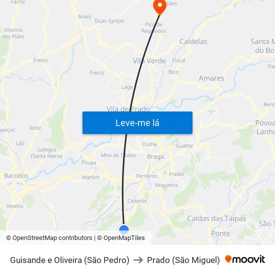 Guisande e Oliveira (São Pedro) to Prado (São Miguel) map