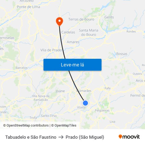 Tabuadelo e São Faustino to Prado (São Miguel) map