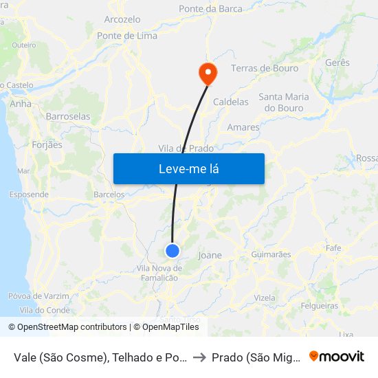 Vale (São Cosme), Telhado e Portela to Prado (São Miguel) map