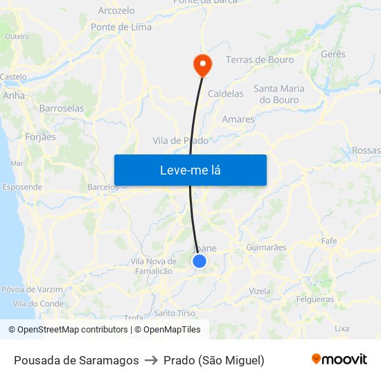 Pousada de Saramagos to Prado (São Miguel) map