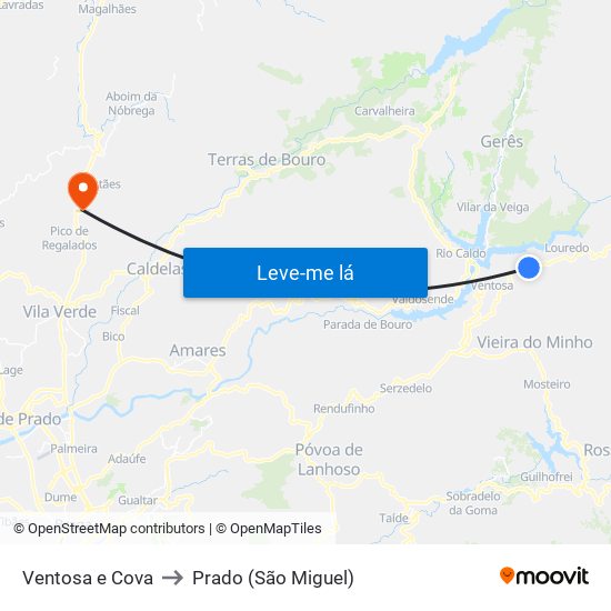 Ventosa e Cova to Prado (São Miguel) map