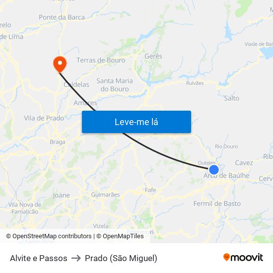 Alvite e Passos to Prado (São Miguel) map