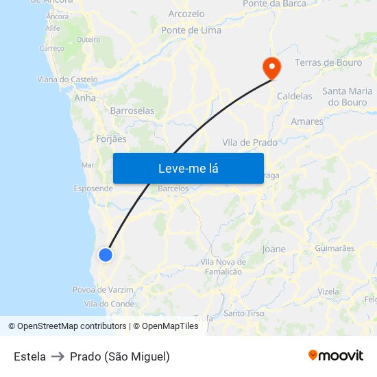 Estela to Prado (São Miguel) map