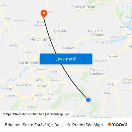 Briteiros (Santo Estêvão) e Donim to Prado (São Miguel) map