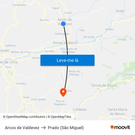 Arcos de Valdevez to Prado (São Miguel) map