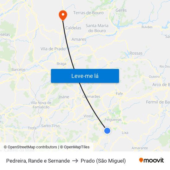 Pedreira, Rande e Sernande to Prado (São Miguel) map