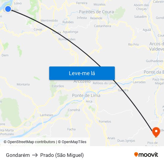 Gondarém to Prado (São Miguel) map