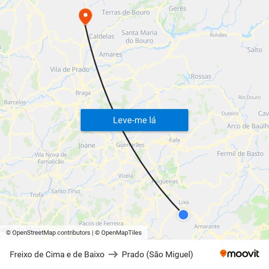 Freixo de Cima e de Baixo to Prado (São Miguel) map