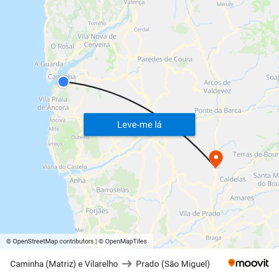 Caminha (Matriz) e Vilarelho to Prado (São Miguel) map