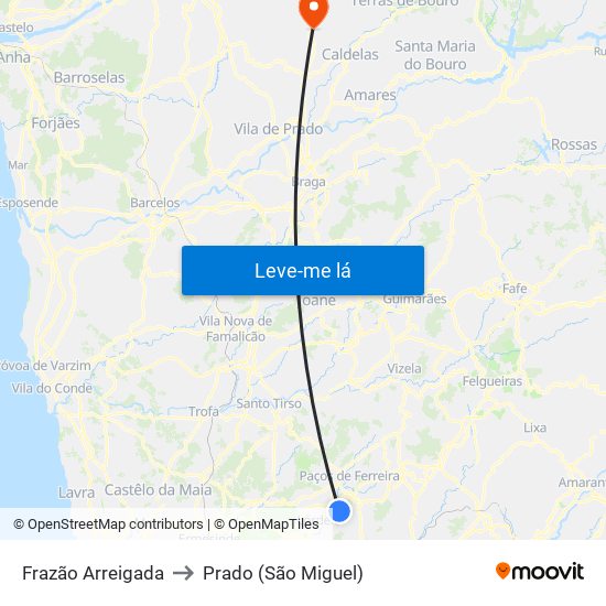Frazão Arreigada to Prado (São Miguel) map