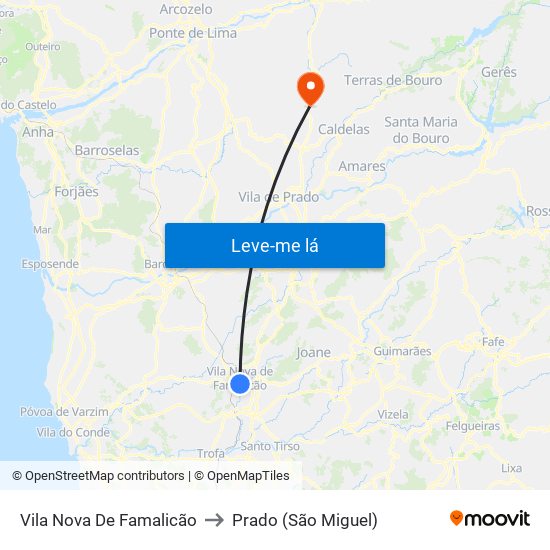 Vila Nova De Famalicão to Prado (São Miguel) map