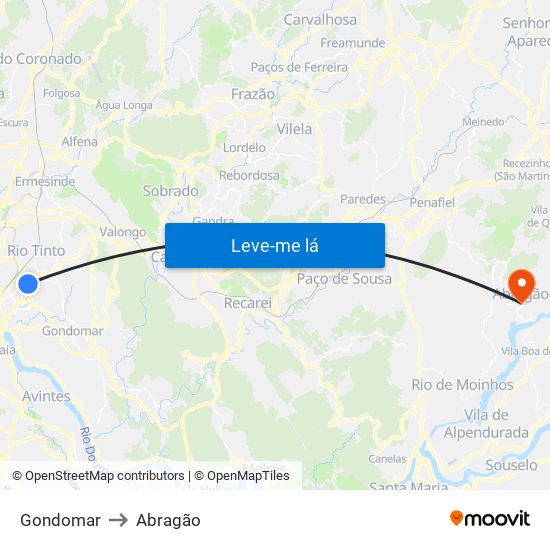 Gondomar to Abragão map