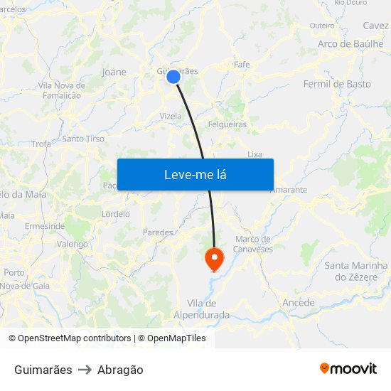 Guimarães to Abragão map