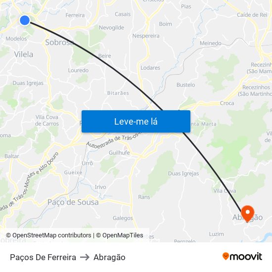 Paços De Ferreira to Abragão map