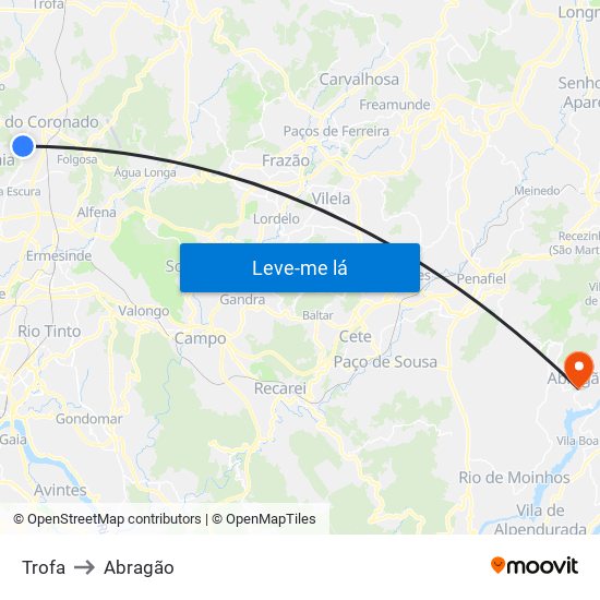 Trofa to Abragão map