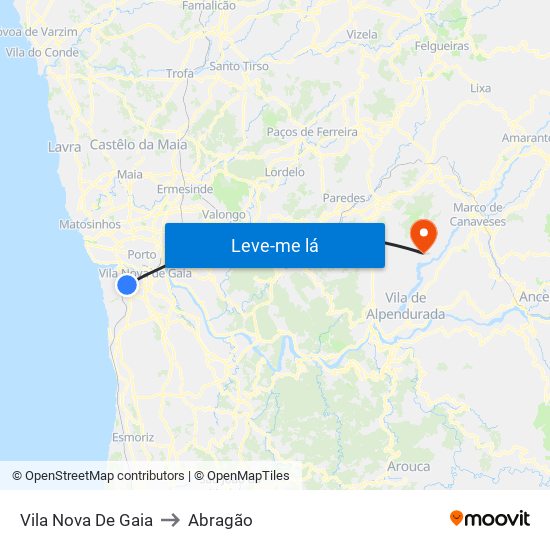 Vila Nova De Gaia to Abragão map