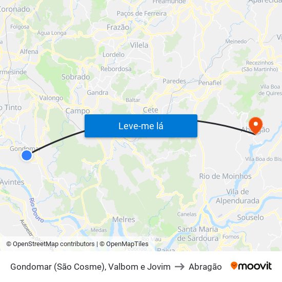 Gondomar (São Cosme), Valbom e Jovim to Abragão map