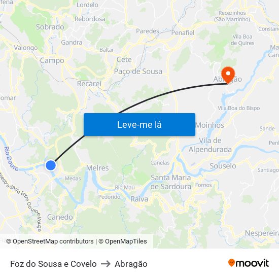 Foz do Sousa e Covelo to Abragão map