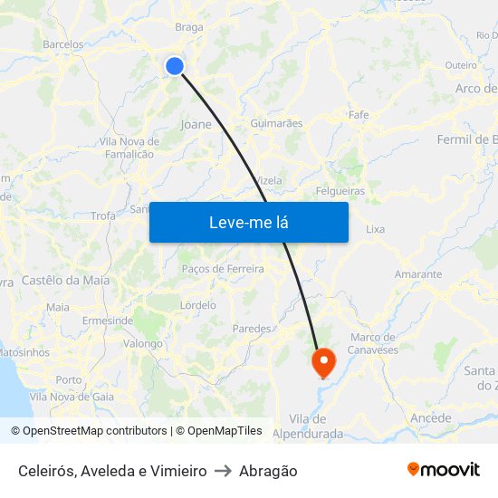 Celeirós, Aveleda e Vimieiro to Abragão map