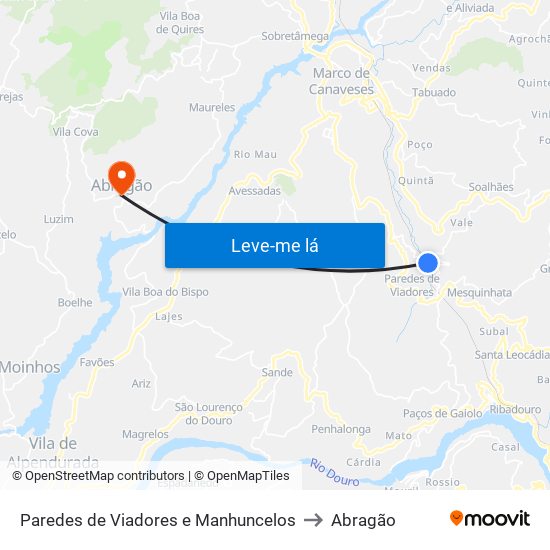 Paredes de Viadores e Manhuncelos to Abragão map