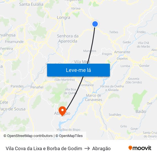 Vila Cova da Lixa e Borba de Godim to Abragão map