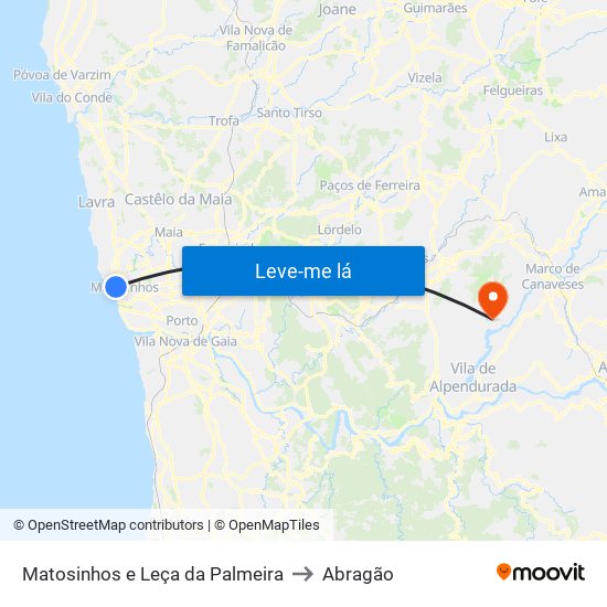 Matosinhos e Leça da Palmeira to Abragão map