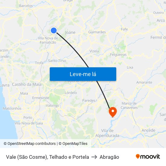 Vale (São Cosme), Telhado e Portela to Abragão map